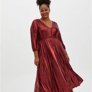 Torrid red liquid knot tea length stretch party dress